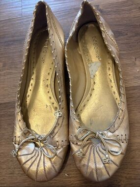 BCBGirls Metallic Gold Bow Ballet Flats